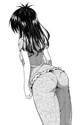 Rule 34 | 1girl, artist request, ass, black hair, dutch angle, from behind, monochrome, pajamas, pantylines, solo, standing, to love-ru, white background, yuuki mikan