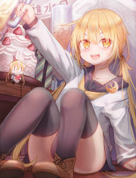 Rule 34 | 2girls, :d, absurdres, alcohol, arm support, arm up, beer, beer mug, birthday cake, black sailor collar, blonde hair, blush stickers, box, cake, crescent, crescent pin, cup, drunk, eating, fairy (kancolle), fangs, food, fruit, gift, gift box, hat, highres, holding, holding cup, kantai collection, logiclr, long hair, looking at viewer, low twintails, mug, multiple girls, neckerchief, open mouth, outstretched arm, party hat, sailor collar, satsuki (kancolle), school uniform, serafuku, shoes, sitting, smile, strawberry, thighhighs, twintails, v-shaped eyebrows, yellow eyes, yellow neckerchief, | |