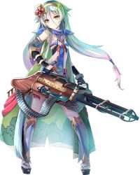 Rule 34 | 1girl, breasts, elbow gloves, full body, gloves, green eyes, green hair, gun, hair ornament, hairband, holding, holding gun, holding weapon, looking at viewer, low twintails, nagashino (oshiro project), official art, oshiro project:re, oshiro project:re, sho (runatic moon), single glove, sleeveless, small breasts, solo, standing, transparent background, twintails, weapon, yellow hairband