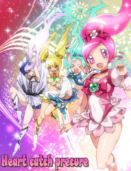 Rule 34 | &gt; &lt;, 10s, 4girls, black neckwear, blonde hair, blue hair, blue skirt, boots, bow, brooch, closed eyes, colorful, copyright name, cure blossom, cure marine, cure moonlight, cure sunshine, dress, elbow gloves, gloves, hanasaki tsubomi, heart, heart brooch, heartcatch precure!, ikezaki misa, jewelry, knee boots, kurumi erika, magical girl, multiple girls, myoudouin itsuki, pink bow, pink eyes, pink hair, pink skirt, precure, purple dress, purple hair, single elbow glove, single glove, skirt, thighhighs, tsukikage yuri, waist bow, white thighhighs, yellow bow, yellow skirt