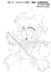 Rule 34 | 1girl, blonde hair, bow, bow (music), collared shirt, commentary request, dated, detached sleeves, erhu, fingernails, frilled shirt collar, frills, greyscale, hair bobbles, hair ornament, hair ribbon, highres, instrument, japanese clothes, jewelry, kariginu, long sleeves, monochrome, neck ribbon, official style, open mouth, parody, red ribbon, revision, ribbon, ribbon-trimmed sleeves, ribbon trim, sakuragi rian, satsuki rin, shirt, short hair, signature, simple background, solo, style parody, touhou, translation request, white background, wide sleeves, zun (style)