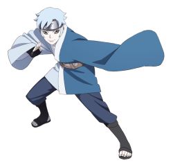 Rule 34 | 1boy, blue hair, boruto: the movie, child, fingerless gloves, forehead protector, full body, gloves, looking at viewer, male focus, mitsuki (naruto), naruto, naruto (series), official art, pale skin, simple background, smile, solo, toeless legwear, toes, yellow eyes