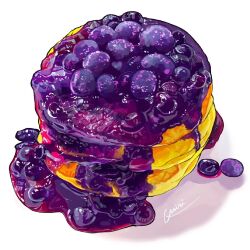 Rule 34 | blueberry, food, food focus, fruit, highres, jam, miri illust, no humans, original, pancake, pancake stack