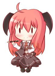Rule 34 | 1girl, absurdres, ahoge, bad id, bad pixiv id, blush, book, buttons, chibi, embodiment of scarlet devil, female focus, full body, head wings, highres, koakuma, necktie, pen, shoes, smile, solo, touhou, transparent background, uruc, wings