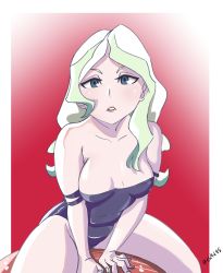 Rule 34 | 1girl, absurdres, bad link, bare shoulders, blonde hair, blue eyes, blue one-piece swimsuit, breasts, chadgarciaburg, cleavage, diana cavendish, highres, little witch academia, long hair, medium breasts, one-piece swimsuit, self-upload, solo, swimsuit, thighs