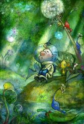 Rule 34 | 1boy, arched back, backpack, bag, big nose, black eyes, blonde hair, blue bag, blue gloves, blue light, blue pikmin, blue skin, blush, blush stickers, climbing, closed eyes, colored skin, commentary, dandelion, dappled sunlight, day, flower, forest, frog, full body, gloves, green theme, hand on own chin, helmet, honeywisp, lake, leaf, light rays, looking ahead, louie (pikmin), making-of available, male focus, mini person, miniboy, nature, nintendo, no mouth, nose blush, on ground, open mouth, outdoors, pikmin (creature), pikmin (series), pink eyes, plant, pointy ears, pointy nose, radio antenna, red eyes, red pikmin, red skin, riding, riding animal, sawako m, short hair, sitting, skitter leaf, solid circle eyes, space helmet, spacesuit, sprout, sunbeam, sunlight, triangle mouth, very short hair, water, white flower, white pikmin, white skin, yellow pikmin, yellow skin, yellow wollyhop
