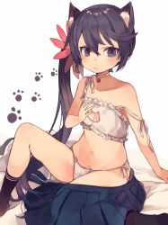 Rule 34 | 10s, 1girl, 3:, 3:&lt;, akebono (kancolle), animal ear fluff, animal ears, artist request, bell, black socks, cat cutout, cat ears, cat lingerie, cleavage cutout, clothing cutout, collar, flower, hair bell, hair flower, hair ornament, hand on own chest, jingle bell, kantai collection, lingerie, meme attire, navel, neck bell, no shoes, panties, paw print, shugao, side-tie panties, side ponytail, socks, solo, strap slip, tears, underwear, v-shaped eyebrows, white panties