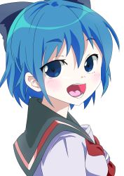 Rule 34 | 1girl, alternate costume, blue eyes, blue hair, cirno, face, highres, matching hair/eyes, open mouth, school uniform, shift (waage), solo, touhou
