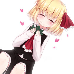 Rule 34 | 1girl, eating, closed eyes, female focus, food, food on face, heart, razy (skuroko), rumia, skirt, smile, solo, touhou, white background