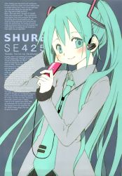 Rule 34 | 1girl, aoki ume, aqua eyes, aqua hair, cellphone, digital media player, earbuds, earphones, hard-translated, hatsune miku, headset, highres, iphone, ipod, long hair, necktie, phone, smartphone, smile, solo, third-party edit, translated, twintails, very long hair, vocaloid