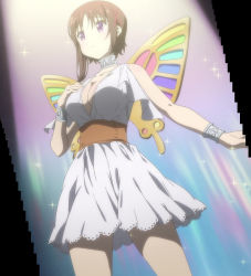 Rule 34 | 10s, 1girl, absurdres, anime screenshot, blush, breasts, brown hair, butterfly wings, cleavage, hagino chiaki, highres, hinako note, insect wings, large breasts, purple eyes, screencap, short hair, solo, wings