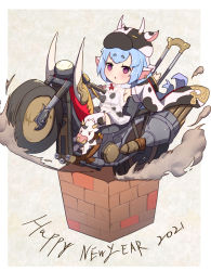 Rule 34 | 1girl, 2021, animal print, blue hair, blush, catura (granblue fantasy), commentary request, cow hat, cow print, detached sleeves, dress, gradient hair, granblue fantasy, hand up, happy new year, highres, long hair, long sleeves, motor vehicle, motorcycle, multicolored hair, new year, parted lips, print dress, purple eyes, purple hair, short eyebrows, sleeveless, sleeveless dress, smoke, solo, thick eyebrows, thighhighs, uneg, very long hair, white dress, white sleeves, white thighhighs, wide sleeves