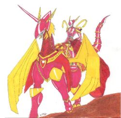 Rule 34 | armor, digimon, digimon (creature), horns, lordknightmon, maildramon, original, tail, wings