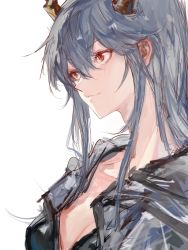 Rule 34 | 1girl, arknights, bikini, black bikini, blue hair, breasts, ch&#039;en (arknights), ch&#039;en the holungday (arknights), chinese commentary, cleavage, closed mouth, collarbone, commentary request, dragon horns, grey jacket, hair between eyes, head tilt, highres, horns, jacket, medium breasts, naijiaer, official alternate costume, open clothes, open jacket, red eyes, solo, swimsuit, upper body