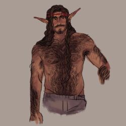 Rule 34 | 1boy, bara, beard stubble, belly, cropped arms, elf, facial hair, highres, looking to the side, male focus, mature male, michfoolery, mustache, navel, navel hair, nipple hair, nipples, original, pointy ears, solo, stomach, stubble, thick arm hair, thick back hair, thick chest hair, thick eyebrows, thick navel hair, toned, toned male, topless male, very hairy