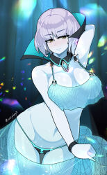 Rule 34 | 1girl, absurdres, arm behind head, black cape, black panties, black wristband, blush, breasts, brown eyes, cape, colored skin, commission, confetti, detached collar, everyday2, eyelashes, ghost, glowing gem, high collar, highres, large breasts, light purple hair, looking at viewer, monster girl, monster girl encyclopedia, monster girl encyclopedia ii, navel, panties, phantom (monster girl encyclopedia), pixiv commission, short hair, skirt, skull ornament, slit pupils, smile, solo, spider web print, spirit, twitter username, underwear, white skin