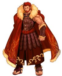 Rule 34 | 1boy, armor, beard, capelet, facial hair, fate/zero, fate (series), full body, highres, iskandar (fate), male focus, official art, pteruges, red eyes, red hair, solo, takeuchi takashi, transparent background