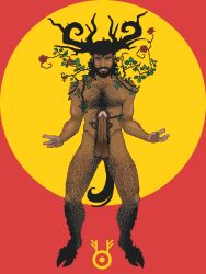 Rule 34 | absurdres, erection, facial hair, facing viewer, hairy, highres, horned, male focus, male pubic hair, man, penis, pubic hair, standing, witch, witchcraft
