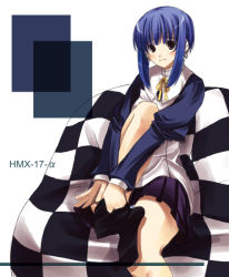 Rule 34 | 00s, 1girl, blue hair, blush, ilfa (to heart), robot ears, sitting, solo, to heart (series), to heart 2