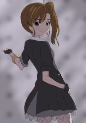 Rule 34 | 1girl, bad id, bad pixiv id, black gloves, brown eyes, brown hair, dars (recolors), earrings, fingerless gloves, futami mami, gloves, idolmaster, idolmaster (classic), jewelry, lady grisaille, long hair, looking at viewer, see-through, side ponytail, solo