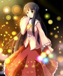 Rule 34 | 1girl, bad id, bad pixiv id, black hair, bow, branch, floral print, houraisan kaguya, jeweled branch of hourai, kotou (ko-tou), light particles, long hair, night, red eyes, ribbon, smile, solo, touhou, very long hair
