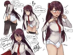 Rule 34 | 1girl, adult baby, bad id, bad pixiv id, blush, collared shirt, diaper, embarrassed, girls&#039; frontline, griffin &amp; kryuger military uniform, hair ribbon, half updo, highres, long hair, necktie, one side up, purple hair, red eyes, red neckwear, red ribbon, ribbon, shina (be dulgi), shirt, translation request, underwear, wa2000 (girls&#039; frontline)