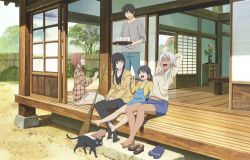 Rule 34 | 10s, 1boy, 4girls, ^ ^, architecture, artist request, barefoot, black cat, black eyes, black hair, blue eyes, braid, brother and sister, bush, capri pants, cat, chito (flying witch), closed eyes, collarbone, cousins, cup, denim, denim shorts, east asian architecture, eyebrows, closed eyes, feet, fence, flower, flower pot, flying witch, green eyes, hair over shoulder, hands on lap, high heels, highres, hood, hoodie, ishiwatari nao, kowata akane, kowata makoto, kuramoto chinatsu, kuramoto kei, looking at another, multiple girls, no shoes, official art, orange eyes, orange hair, overalls, pants, pantyhose, plaid, plaid shirt, sandals, shirt, short twintails, shorts, siblings, sidelocks, sisters, sitting, sliding doors, smile, stretching, table, tan, tray, twin braids, twintails, wariza, white hair, wooden floor, yawning, yunomi