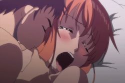 Rule 34 | animated, animated gif, blush, grabbing another&#039;s breast, breasts, character request, grabbing, huge breasts, missionary, moaning, orange hair, saliva, tears, yobai suru shichinin no harame