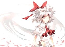 Rule 34 | 1girl, female focus, hat, motoko (fe25), petals, red eyes, remilia scarlet, silver hair, solo, touhou, white background, wings