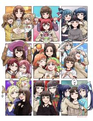 6+girls absurdres blush cloud everyone goggles hat highres idol kunikida_hanamaru kurosawa_dia kurosawa_ruby love_live! love_live!_sunshine!! matsuura_kanan multiple_girls ohara_mari open_mouth simple_background ska.harumi skirt sky smile split_mouth sweater takami_chika tsushima_yoshiko twintails watanabe_you