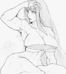 Rule 34 | 1girl, abs, breasts, cleavage, heavy breathing, highres, kill la kill, kiryuuin satsuki, large breasts, long hair, muscular, muscular female, sweat, thick thighs, thighs, yoracrab