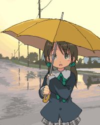 Rule 34 | child, day, lowres, oekaki, school uniform, serafuku, sky, solo, twintails, umbrella