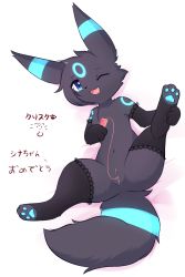 Rule 34 | :3, absurdres, alternate color, animal ears, animal feet, animal hands, animal nose, artist name, asymmetrical hair, bed sheet, black fur, black gloves, black hair, black legwear, blue eyes, blue fur, body fur, clitoral hood, controller, creatures (company), elbow gloves, flat chest, fox ears, fox girl, fox tail, from above, full body, furry, game freak, gen 2 pokemon, gloves, happy, highres, holding, holding remote control, japanese text, kryztar, lace, lace-trimmed gloves, lace-trimmed legwear, lace trim, leg up, looking at viewer, lying, masturbation, navel, nintendo, nude, object insertion, on back, one eye closed, open mouth, pawpads, pokemon, pokemon (creature), pussy, pussy juice, remote control, remote control vibrator, sex toy, shiny pokemon, short hair, sidelocks, signature, simple background, smile, spread legs, stomach, tail, thighhighs, toeless legwear, translation request, two-tone fur, umbreon, uncensored, vaginal, vaginal object insertion, vibrator, vibrator cord, white background