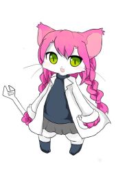 Rule 34 | 1girl, animal ears, artist request, cat busters, cat ears, cat tail, female focus, furry, furry female, green eyes, long hair, neko hakase (cat busters), no humans, open mouth, pink hair, solo, tail