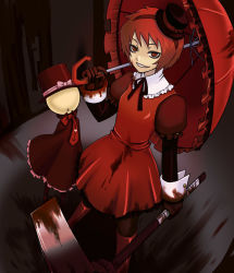 Rule 34 | blood, hat, red eyes, red hair, red theme, shirojiro shiro, short hair, solo, umbrella, weapon