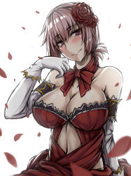 Rule 34 | 1girl, bad id, bad pixiv id, blush, braid, breasts, cleavage, clothing cutout, dress, elbow gloves, fate/grand order, fate (series), florence nightingale (fate), gloves, head tilt, large breasts, long hair, looking at viewer, midriff, navel, navel cutout, pink hair, sanmoto gorouzaemon, smile, solo, white gloves