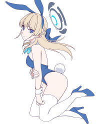 Rule 34 | 1girl, absurdres, animal ears, blonde hair, blue archive, blue eyes, blue footwear, blue leotard, breasts, closed mouth, detached collar, fake animal ears, fake tail, full body, halo, high heels, highres, kashiwa (iersansi), leotard, long hair, looking at viewer, medium breasts, playboy bunny, rabbit ears, rabbit tail, simple background, solo, strapless, strapless leotard, tail, thighhighs, toki (blue archive), toki (bunny) (blue archive), white background, white thighhighs, wrist cuffs