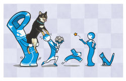 Rule 34 | 1girl, 2boys, 7c&#039;, animal, animal ears, blue dress, blue footwear, blue gloves, blue hair, blue neckwear, blue pants, bouquet, bow, bowtie, cat, checkered background, chobi (pixiv), collar, commentary request, dog, dress, elbow gloves, faceless, flower, gloves, holding, holding animal, holding bouquet, holding dog, long sleeves, multiple boys, original, pants, pixiv, pompadour, shadow, shiba inu, shoes, short hair, star (symbol), sweatdrop, tongue, tongue out, white flower