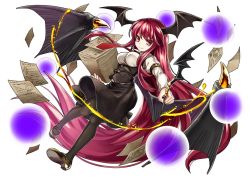 Rule 34 | 1girl, absurdly long hair, bat wings, black pantyhose, danmaku, full body, head wings, koakuma, long hair, long sleeves, looking at viewer, mary janes, md5 mismatch, pantyhose, paper, puffy sleeves, red eyes, red hair, resized, resolution mismatch, shirt, shoes, simple background, skirt, skirt set, smile, socha, solo, source larger, touhou, underbust, very long hair, vest, white background, wings