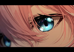 Rule 34 | 1girl, blue eyes, close-up, commentary, eye focus, eyelashes, hair between eyes, highres, hololive, letterboxed, looking away, mikan (chipstar182), pink hair, solo, takane lui, virtual youtuber