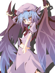 Rule 34 | 1girl, ascot, bad id, bad pixiv id, bat wings, blue hair, fang, female focus, gradient hair, hat, ichiyan, multicolored hair, open mouth, red eyes, remilia scarlet, ringed eyes, skirt, smile, solo, touhou, wings