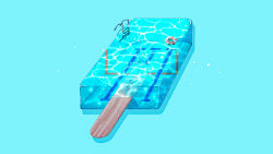 Rule 34 | absurdres, bad id, bad twitter id, blue background, food, food focus, highres, innertube, ladder, no humans, original, pool, popsicle, popsicle stick, solo, summer, swim ring, tragic vacance6, water