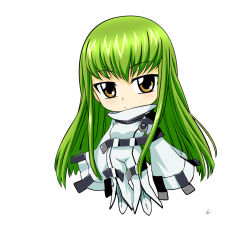Rule 34 | 00s, 1girl, c.c., chibi, code geass, female focus, full body, green hair, highres, ivan barrientos, long hair, simple background, solo, standing, vector trace, white background, yellow eyes