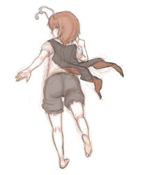 Rule 34 | 1girl, antennae, ass, barefoot, cape, feet, full body, kuro suto sukii, looking at viewer, looking back, puffy sleeves, shirt, short sleeves, shorts, simple background, sketch, soles, solo, toes, touhou, white background, wriggle nightbug