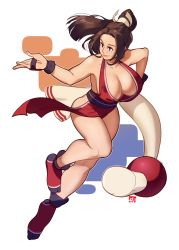 Rule 34 | 1girl, bare shoulders, breasts, cleavage, fatal fury, highres, large breasts, long hair, ninja, pelvic curtain, ponytail, shiranui mai, sleeveless, snowcie, the king of fighters, wide hips