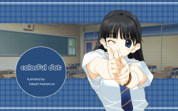 Rule 34 | 1girl, black hair, highres, nakamura takeshi, necktie, one eye closed, solo, wink
