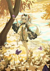 Rule 34 | 1girl, absurdres, ahoge, animal ears, black bow, black ribbon, bow, bug, butterfly, chinese clothes, commentary request, cross-shaped pupils, dress, grey hair, hair bow, hair ornament, hair ribbon, high heels, highres, insect, layered sleeves, long hair, long sleeves, mechanical ears, no.21: feral scent (punishing: gray raven), no.21 (punishing: gray raven), orange pom poms, parted lips, pom pom (clothes), pom pom hair ornament, pouch, punishing: gray raven, purple butterfly, ribbon, sidelocks, symbol-shaped pupils, tail, thigh pouch, thigh strap, thighhighs, translation request, two side up, user pwjc7347, white dress, wolf ears, wolf tail