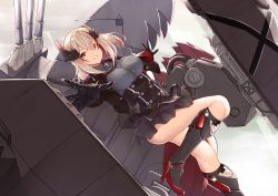 Rule 34 | 1girl, absurdres, armband, azur lane, black jacket, black skirt, blonde hair, boots, breasts, buttons, commentary, cross, double-breasted, dutch angle, grin, hair between eyes, headgear, highres, iron cross, jacket, karla (kimidori3), large breasts, long sleeves, looking at viewer, mechanical hands, armored boots, multicolored hair, pleated skirt, rigging, roon (azur lane), short hair, sidelocks, skirt, smile, standing, standing on one leg, streaked hair, teeth, thighs