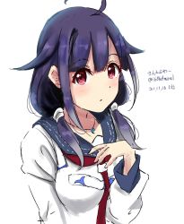 Rule 34 | 168admiral (sunflower), 1girl, ahoge, blue sailor collar, hair flaps, highres, kantai collection, low twintails, magatama, neckerchief, one-hour drawing challenge, red eyes, red neckerchief, sailor collar, school uniform, serafuku, simple background, solo, taigei (kancolle), twintails, upper body, white background