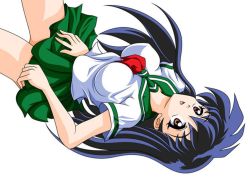 Rule 34 | black hair, higurashi kagome, inuyasha, legs, long hair, school uniform, skirt, smile, solo, wallpaper